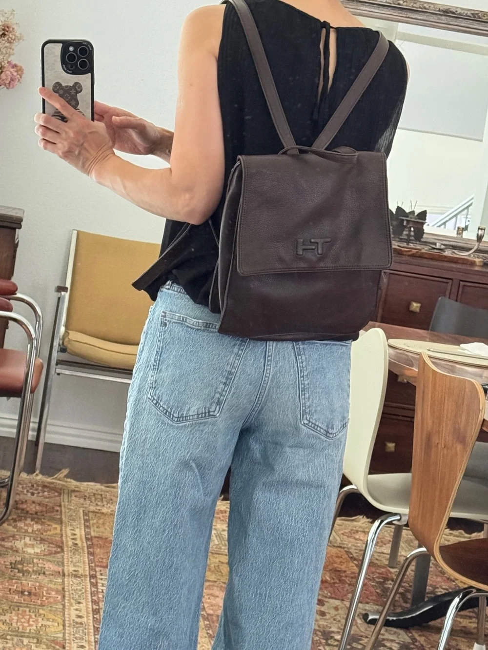 Vintage Tommy Hilfiger Brown Leather flap Backpack